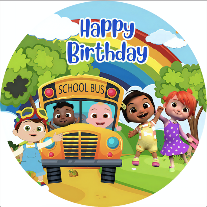 Customize Cocomelon Round Backdrop School Bus Photo Circle Background Cylinder Plinth Covers