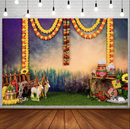 Customize Ganpati Festival Backdrop Indian Traditional Background Marigold Easter Party Decor Baby Shower Photography Background