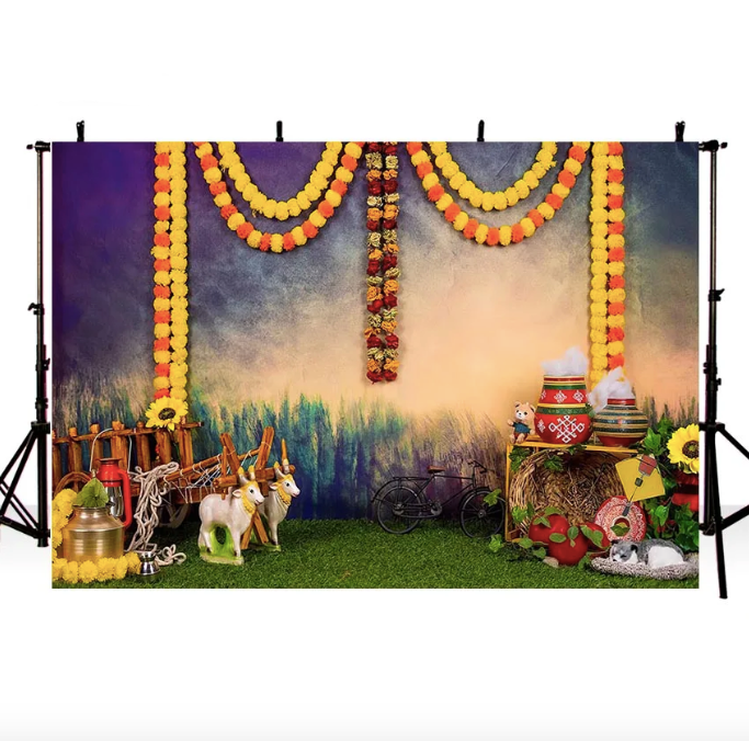 Customize Ganpati Festival Backdrop Indian Traditional Background Marigold Easter Party Decor Baby Shower Photography Background