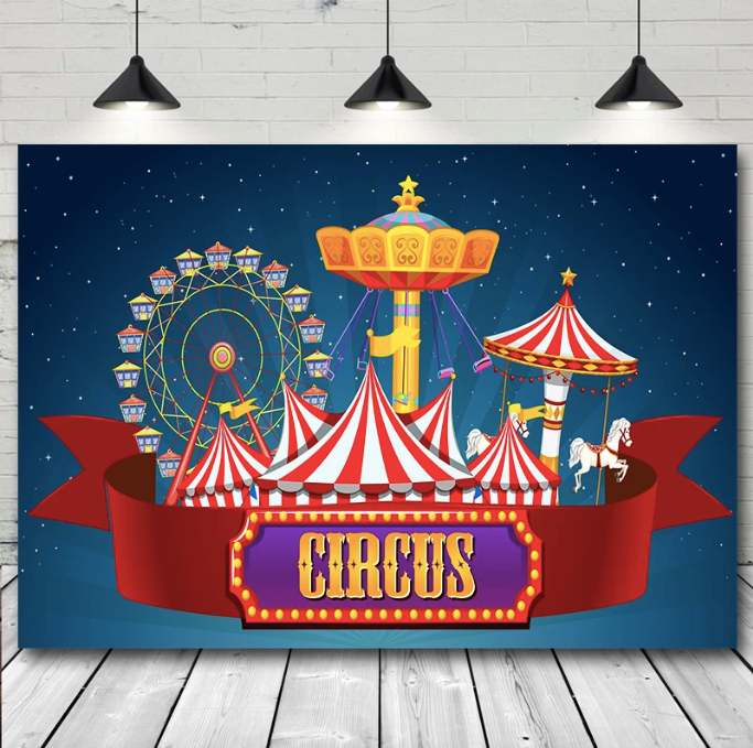 Customize Circus Theme Photography Backdrop for Baby Shower Birthday Party Balloon Elephant Carnival Children Portrait Photo Background