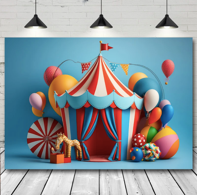 Customize Circus Theme Photography Backdrop Birthday Party Balloon Elephant Carnival Children Portrait Photo Background