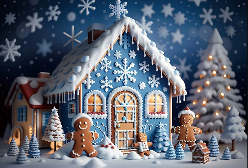 Fondo de fotografía invierno casa de jengibre copo de nieve fiesta de Navidad niños retrato familiar decoración telón de fondo estudio fotográfico 
