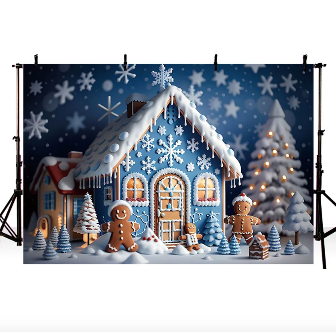 Photography Background Winter Gingerbread House Snowflake Xmas Party Kids Family Portrait Decor Backdrop Photo Studio