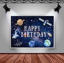 Custom Happy Birthday Photo Background Outer Space Cosmic Starry Sky Rocket Newborn Shower Decoration
