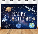 Custom Happy Birthday Photo Background Outer Space Cosmic Starry Sky Rocket Newborn Shower Decoration