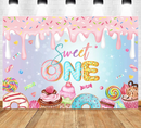Custom Sweet One Year Birthday Party Decorations Newborn Shower Donut Cake Table Banner Studio Photography Background