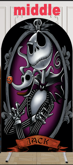 Funda para fondo de foto con arco de Jack Skellington de tamaño personalizado, funda elástica de doble cara para fondo de arco de Halloween