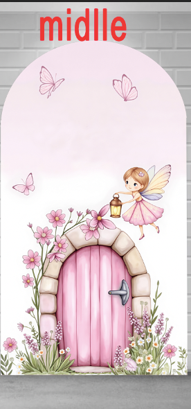 Customize Size Butterfly Mushroom Photo Background Pink Girls Birthday Party Cover Theme Arch Background Double Side Elastic Covers