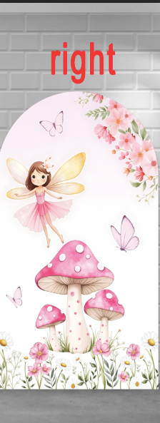 Customize Size Butterfly Mushroom Photo Background Pink Girls Birthday Party Cover Theme Arch Background Double Side Elastic Covers