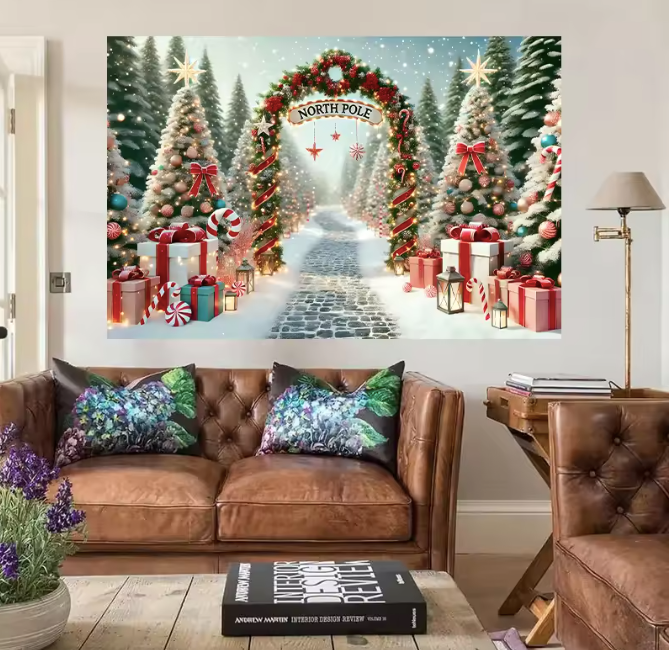 Custom Size festive Arctic Christmas scene background banner versatile for indoor/outdoor