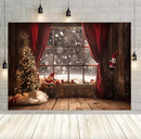 Custom Christmas tree and snow window background photography background Banner