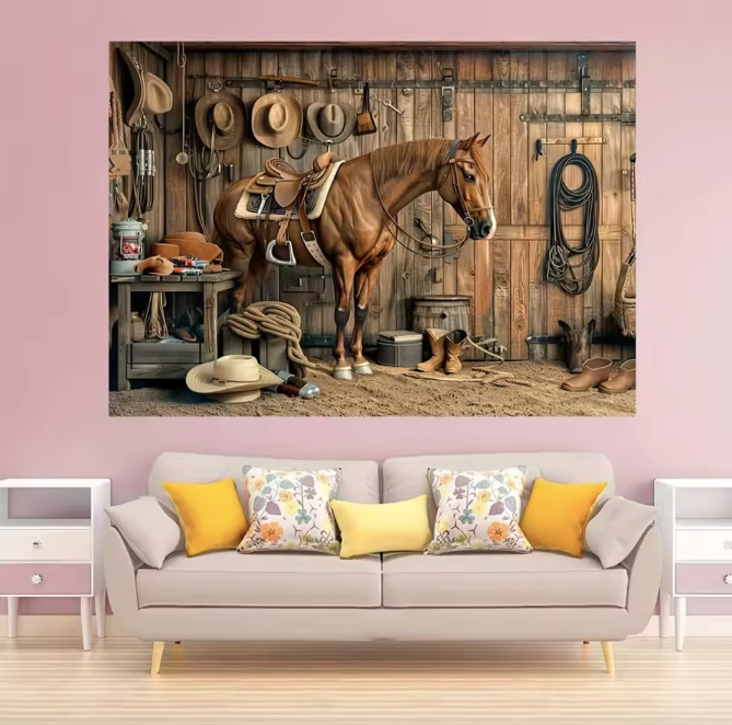 Custom Western Cowboy Background Polyester Banner Party Rural Barn Photography Background and Universal Holiday