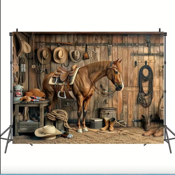 Custom Western Cowboy Background Polyester Banner Party Rural Barn Photography Background and Universal Holiday