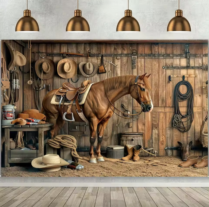 Custom Western Cowboy Background Polyester Banner Party Rural Barn Photography Background and Universal Holiday