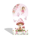 Custom Butterfly Mushroom Photo Backdrop Cover Pink Girls Birthday Party Arch Double Sides Elastic Covers