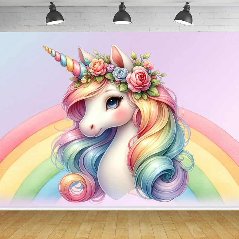 Customize Rainbow Unicorn Photo Backdrop Birthday Party Photography Backgrounds Banners