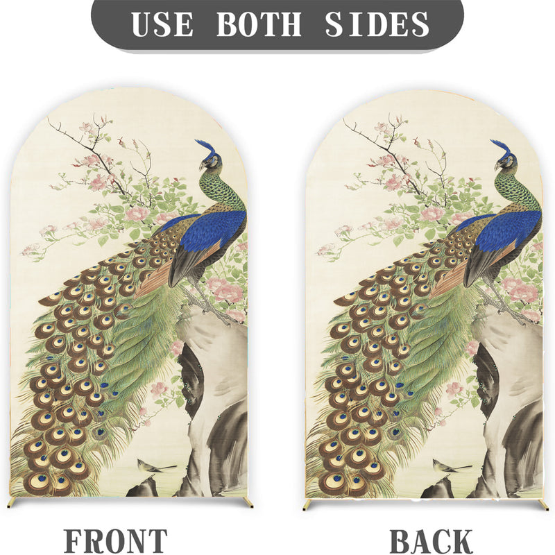 Customize Peacock Photo Background Birthday Arch Chiara Theme Background Double Side Elastic Covers