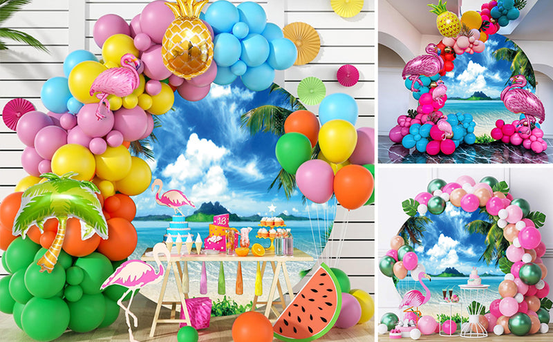 Summer Ocean Round Backdrop Tropical Hawaii Luau Party Circle Background Decor
