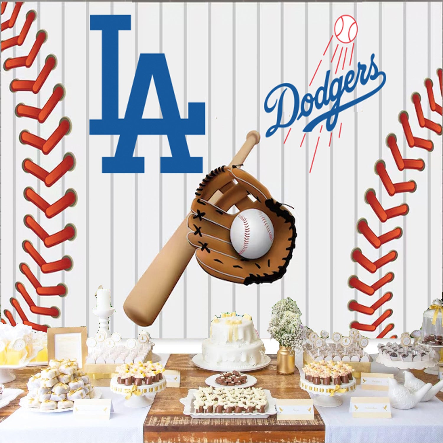 Fondos personalizados de los Dodgers para fiestas de béisbol