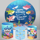 Baby Shark Round Backdrop Ocean Underwater Kids Birthday Party Circle Background Cylinder Plinth Covers
