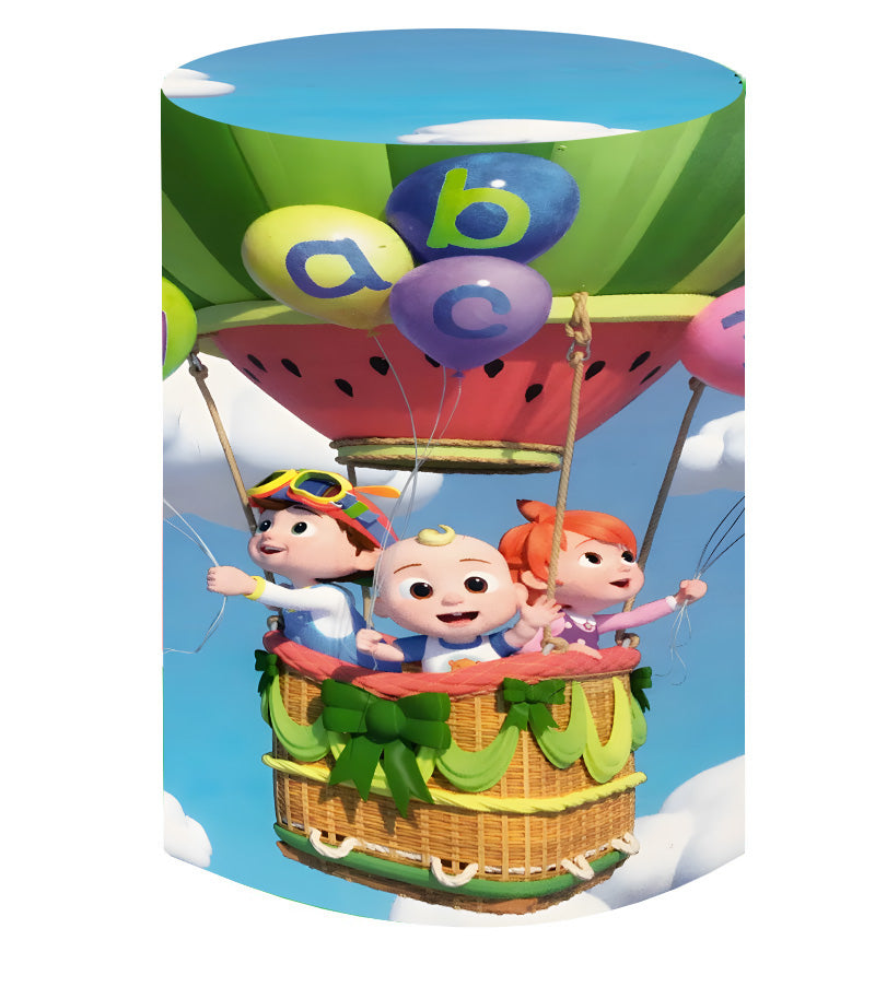 Customize Cocomelon Round Backdrop School Bus Photo Circle Background Cylinder Plinth Covers