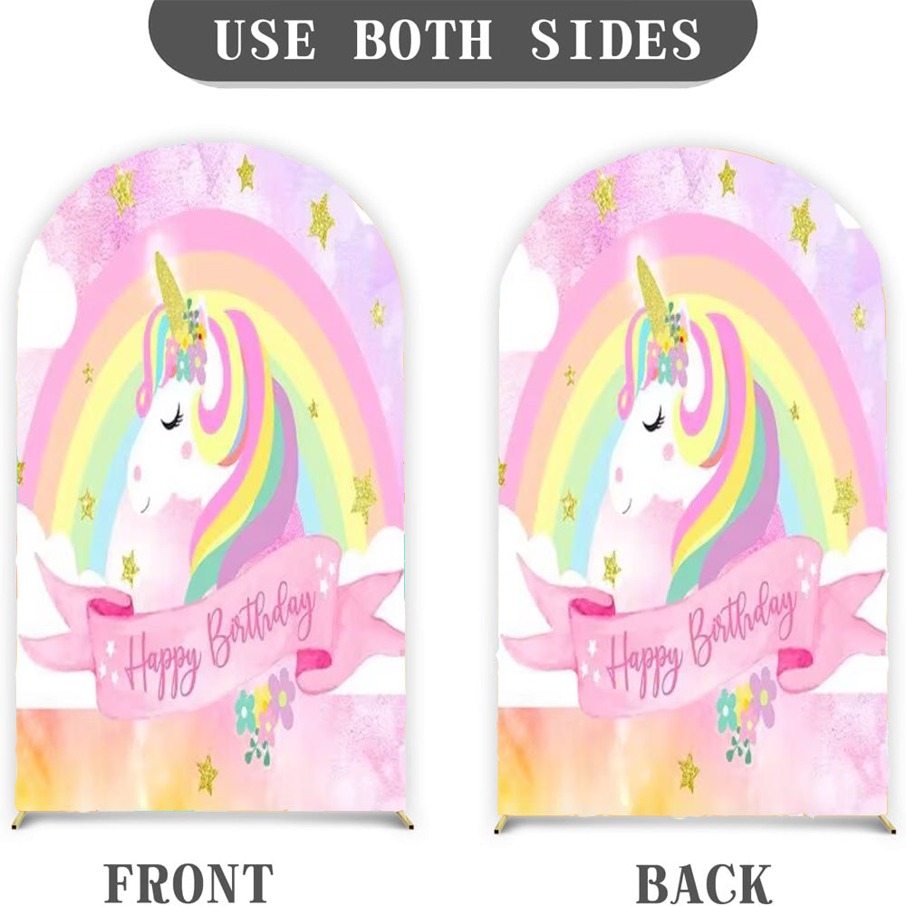 Funda elástica de doble cara para telón de fondo de cumpleaños de unicornio, arco de Chiara, tema de fondo