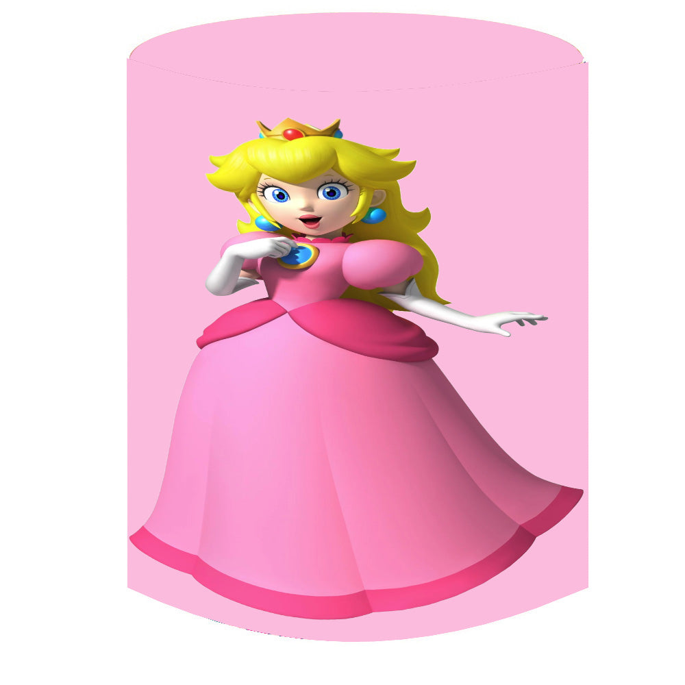 Custom Super Mario Peach Amiibo Princess Photo Backdrop Cylinder Plinth Covers