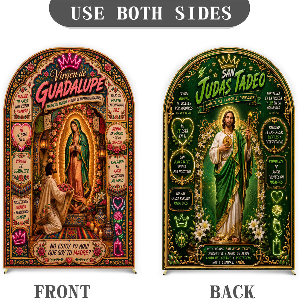 Custom Saint Jude Thaddeus and Virgin Mary Of Guadalupe Holy Arch Different Double Sides Elastic Cover