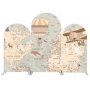 Custom World Map Photo Backdrop Cover Around the World Travel Arch Double Side Elastic Covers