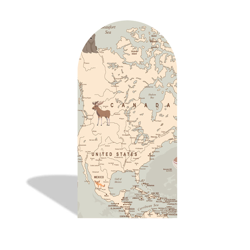 Custom World Map Photo Backdrop Cover Around the World Travel Arch Double Side Elastic Covers