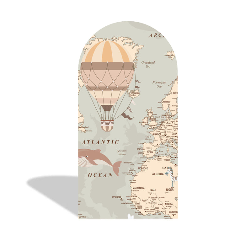 Custom World Map Photo Backdrop Cover Around the World Travel Arch Double Side Elastic Covers