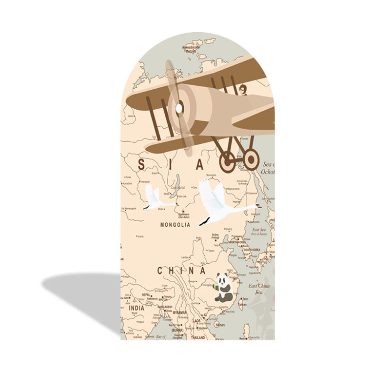 Custom World Map Photo Backdrop Cover Around the World Travel Arch Double Side Elastic Covers