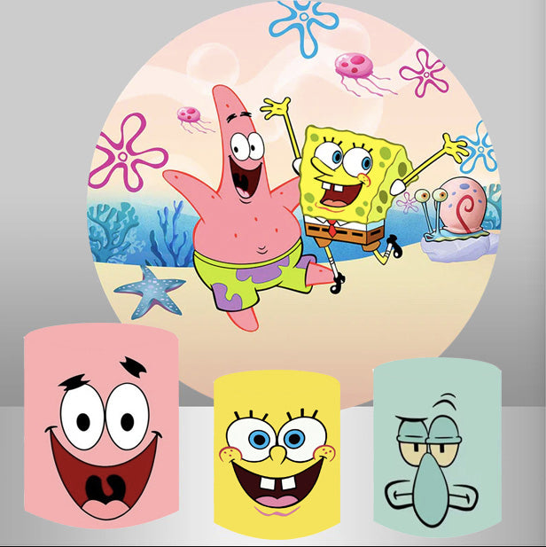 Spongebob In Rounded Form Custom SpongeBob Round Backdrops Cover Kids Party Circle Background Bi ...