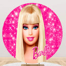 Personalizar Barbie fondos redondos rosa fiesta de cumpleaños fondo circular cubiertas de cumpleaños cubiertas de pedestal cilíndrico 