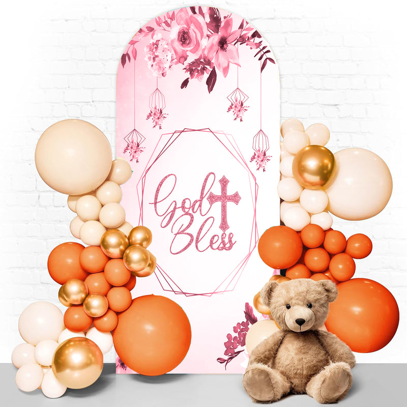 Customize Baby Shower Birthday Photo Background Arch Chiara God Bless Theme Background Double Side Elastic Covers