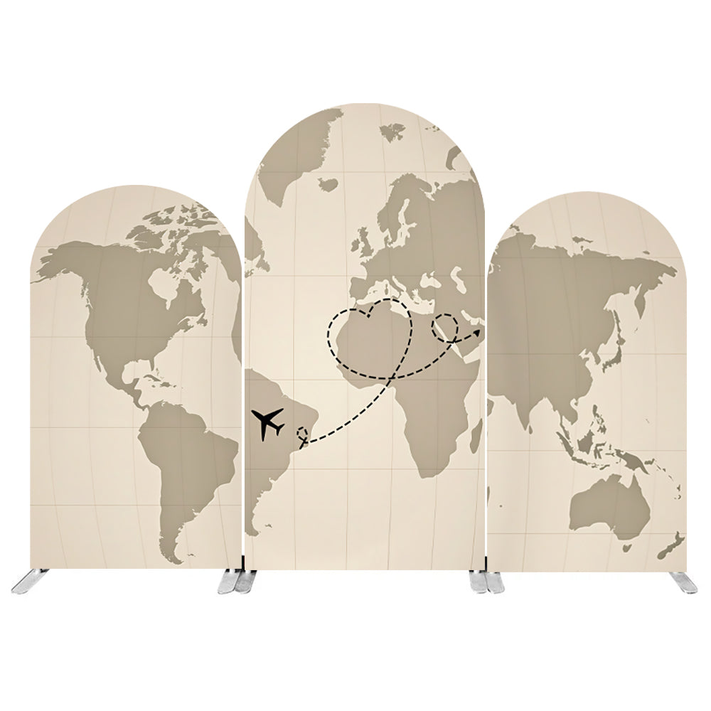 Custom World Map Photo Backdrop Cover Around the World Travel Arch Double Side Elastic Cover