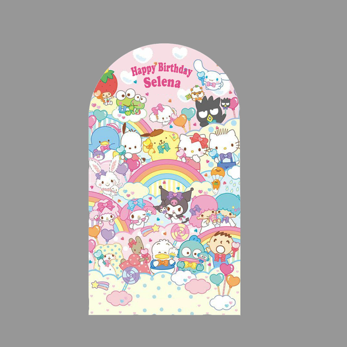 Funda de arco rosa de tamaño personalizado para niñas, cubierta elástica de doble cara con tema de Hello Kitty para fondo de arco de fotos