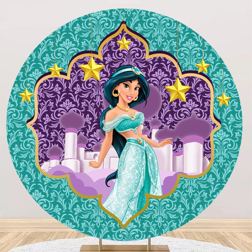 Round Princess Images Custom Princess Magic Lamp Backdrop Cover Round Backdrop Kids Birthday ...