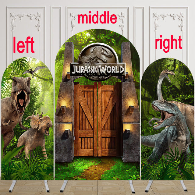 Customize Size Photo Background Jurassic Park World Dinosaur Birthday Party Cover Theme Arch Background Double Side Elastic Covers