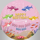 Customize Shark Round Backdrop Pink Ocean Underwater Fish Girls Birthday Party Circle Background Cylinder Plinth Covers