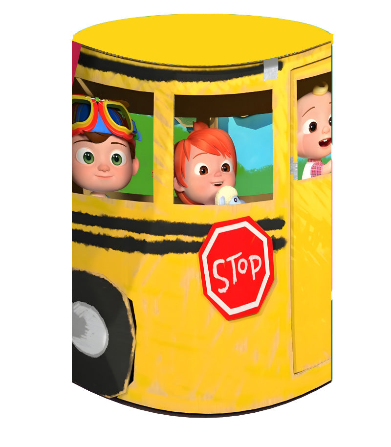 Customize Cocomelon Round Backdrop School Bus Photo Circle Background Cylinder Plinth Covers