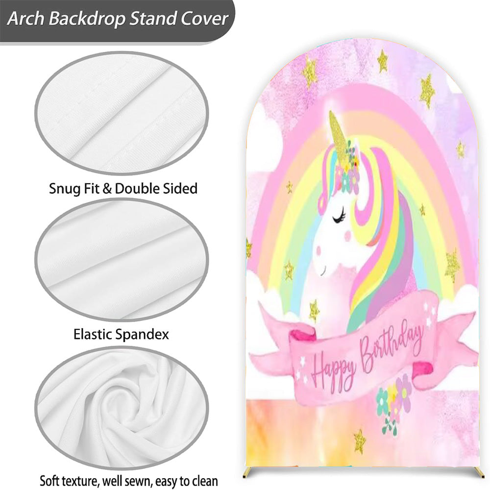 Funda elástica de doble cara para telón de fondo de cumpleaños de unicornio, arco de Chiara, tema de fondo