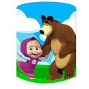 Customize Masha and Bear Round Backdrops Kids Birthday Circle Background Cylinder Plinth Covers