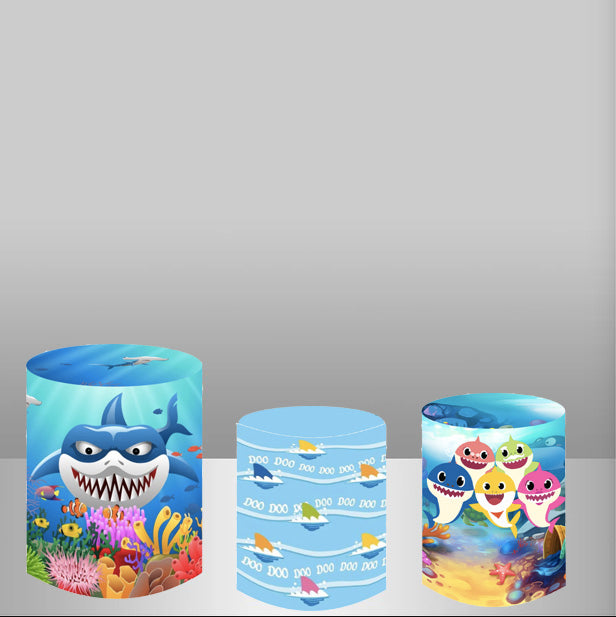 Baby Shark Round Backdrop Ocean Underwater Kids Birthday Party Circle Background Cylinder Plinth Covers