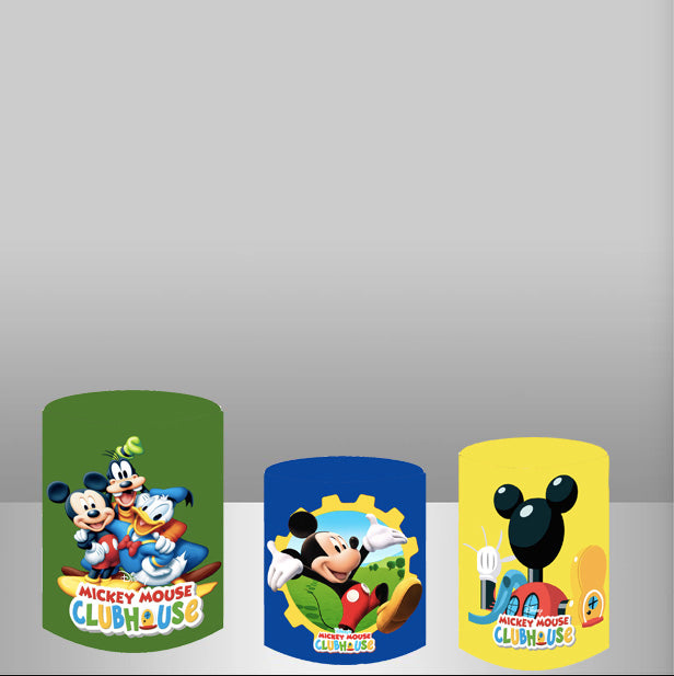 Custom Mickey Mouse Club House Round Photo Backdrop Cylinder Plinth Covers