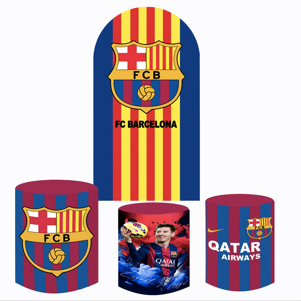 Custom SFC Barcelona Arch Photo Backdrop Double Side Elastic Cover Cylinder Plinth Covers