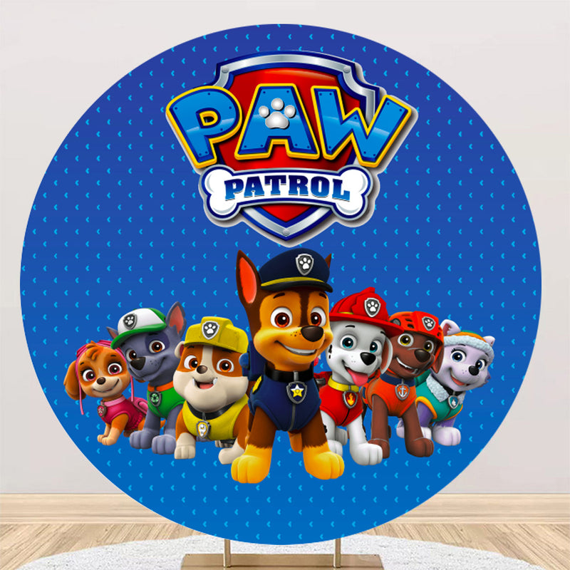 Customize Paw Patrol Round Backdrops Blue Boys Birthday Party Circle Background Robots Game Birthday Covers Cylinder Plinth Covers