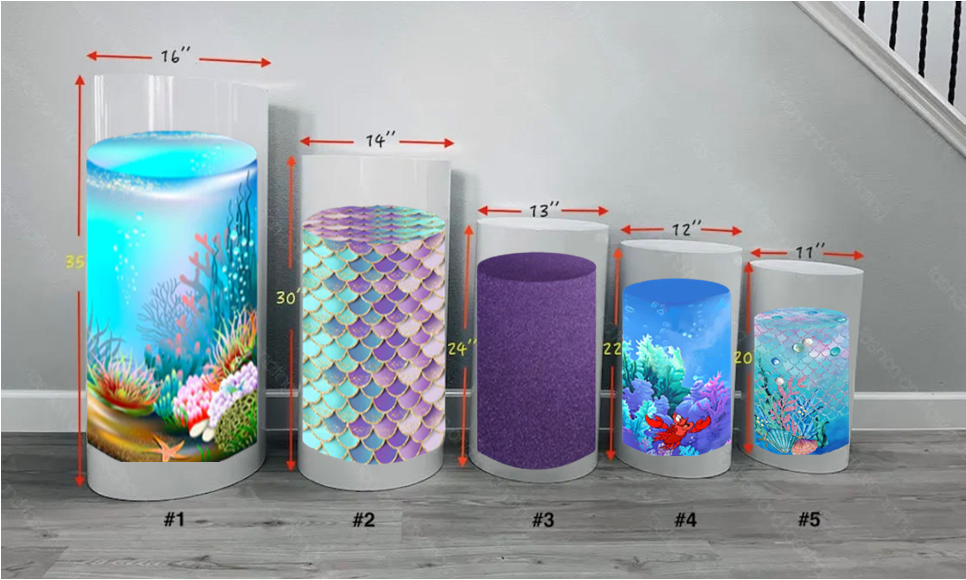 Customize Size Mermaid 5 pieces Cylinder Plinth Covers