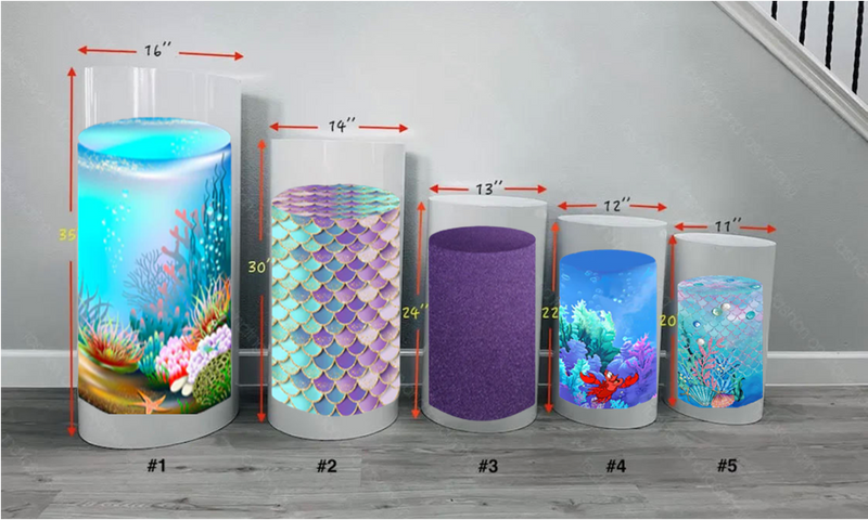 Customize Size Mermaid 5 pieces Cylinder Plinth Covers