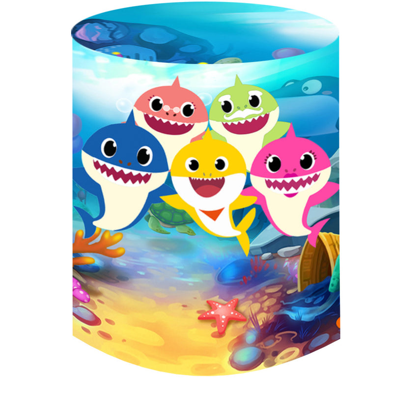 Baby Shark Round Backdrop Ocean Underwater Kids Birthday Party Circle Background Cylinder Plinth Covers